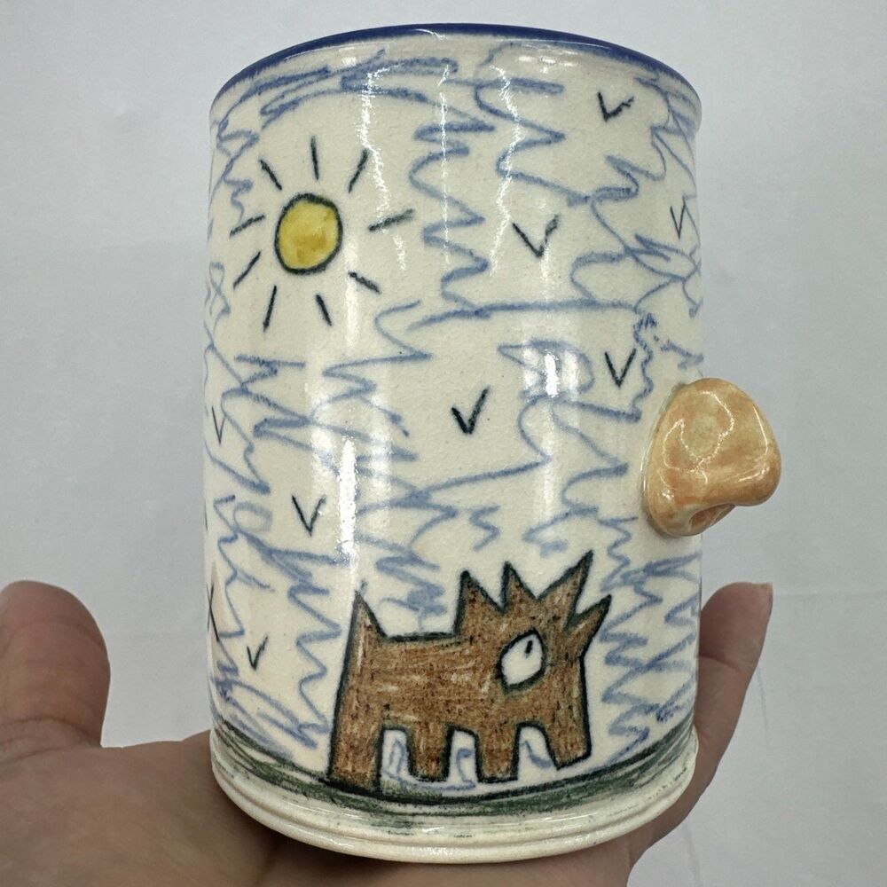 Signed Tom Edwards Wally  Pottery Mug w/ 3D Nose – Whimsical Outsider Folk Art